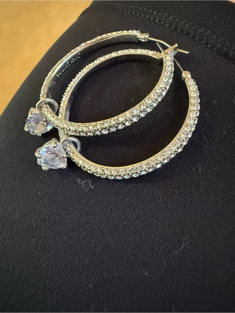 Juicy Couture Silver-Tone Pave Hoop Earrings with Clear Crystal Charms